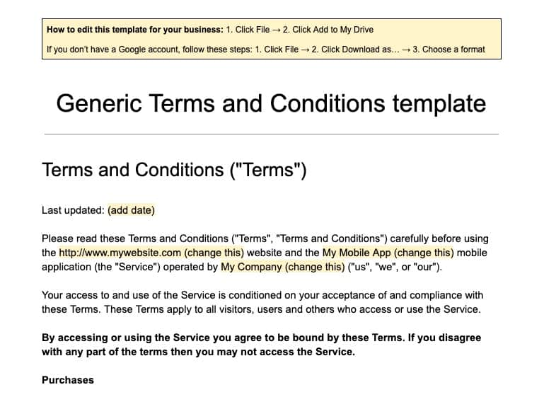 Generate An Ecommerce Terms