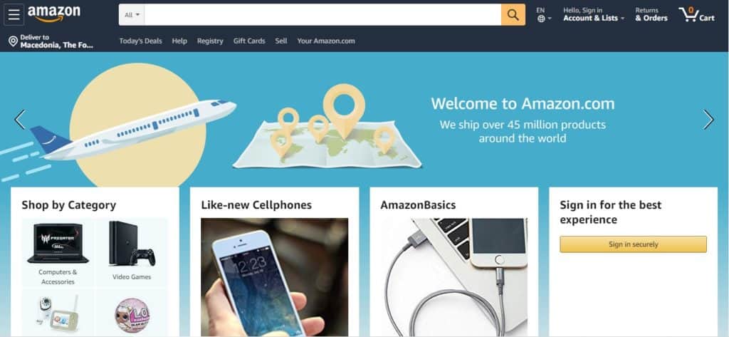 Página de destino de Amazon