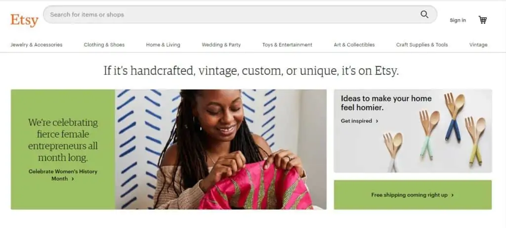 Etsy's landing page