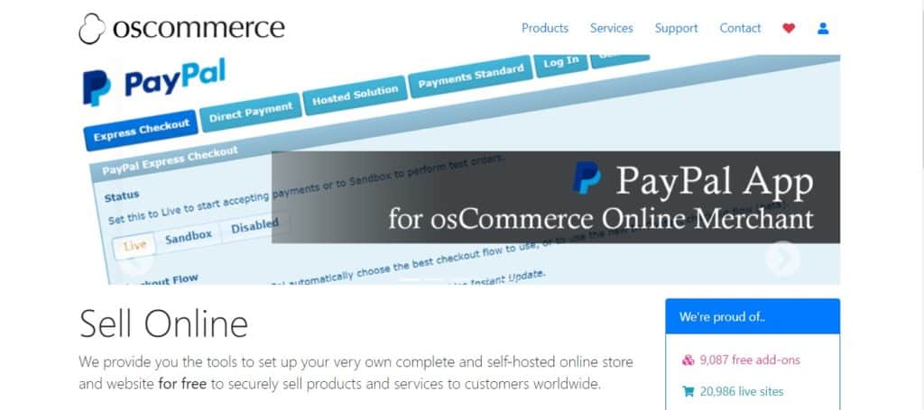 osCommerce's landing page