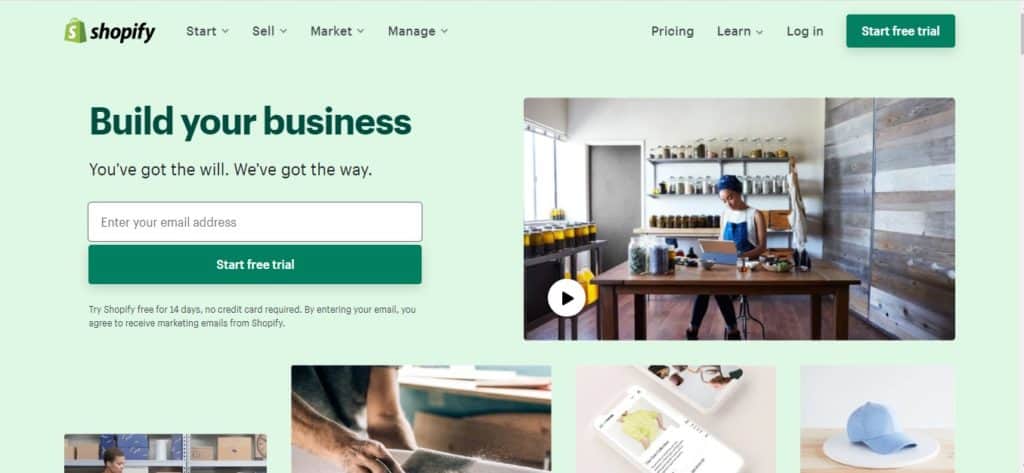Shopify ecommerce platform's landing page