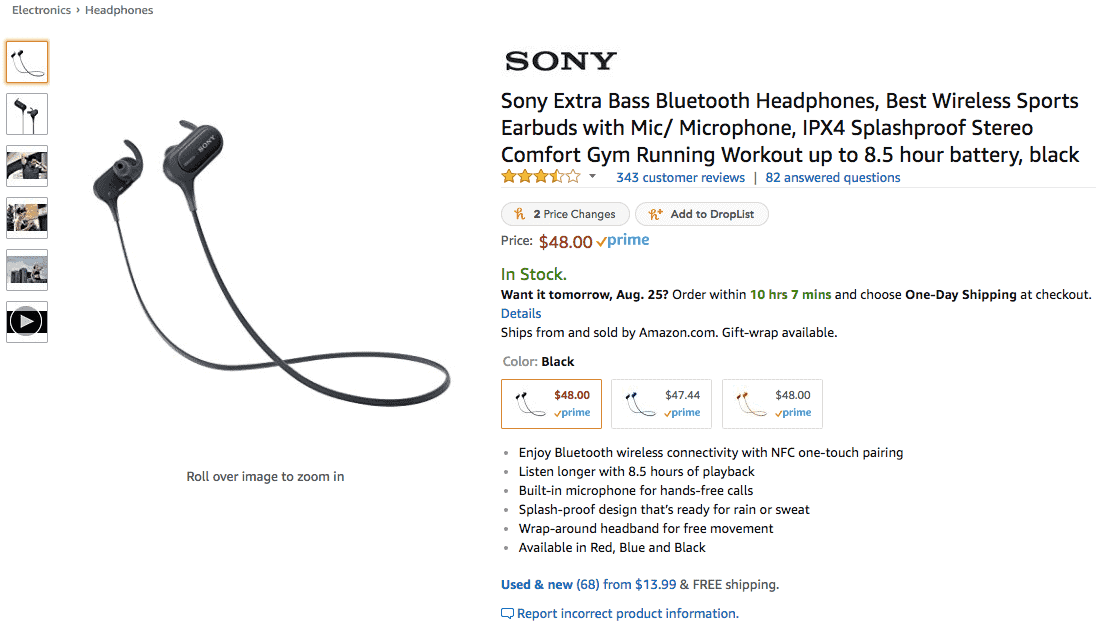 A completed product listing on Amazon.
