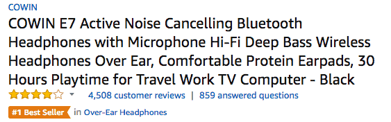 Example of a product title description from Amazon.