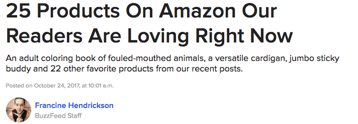 Example of a third-party blog website sharing Amazon products.