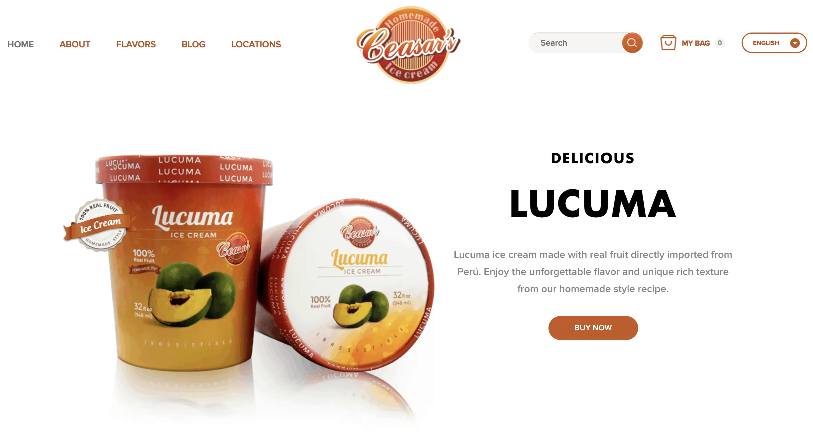 Screenshot of Ceasar's Ice Cream homepage.