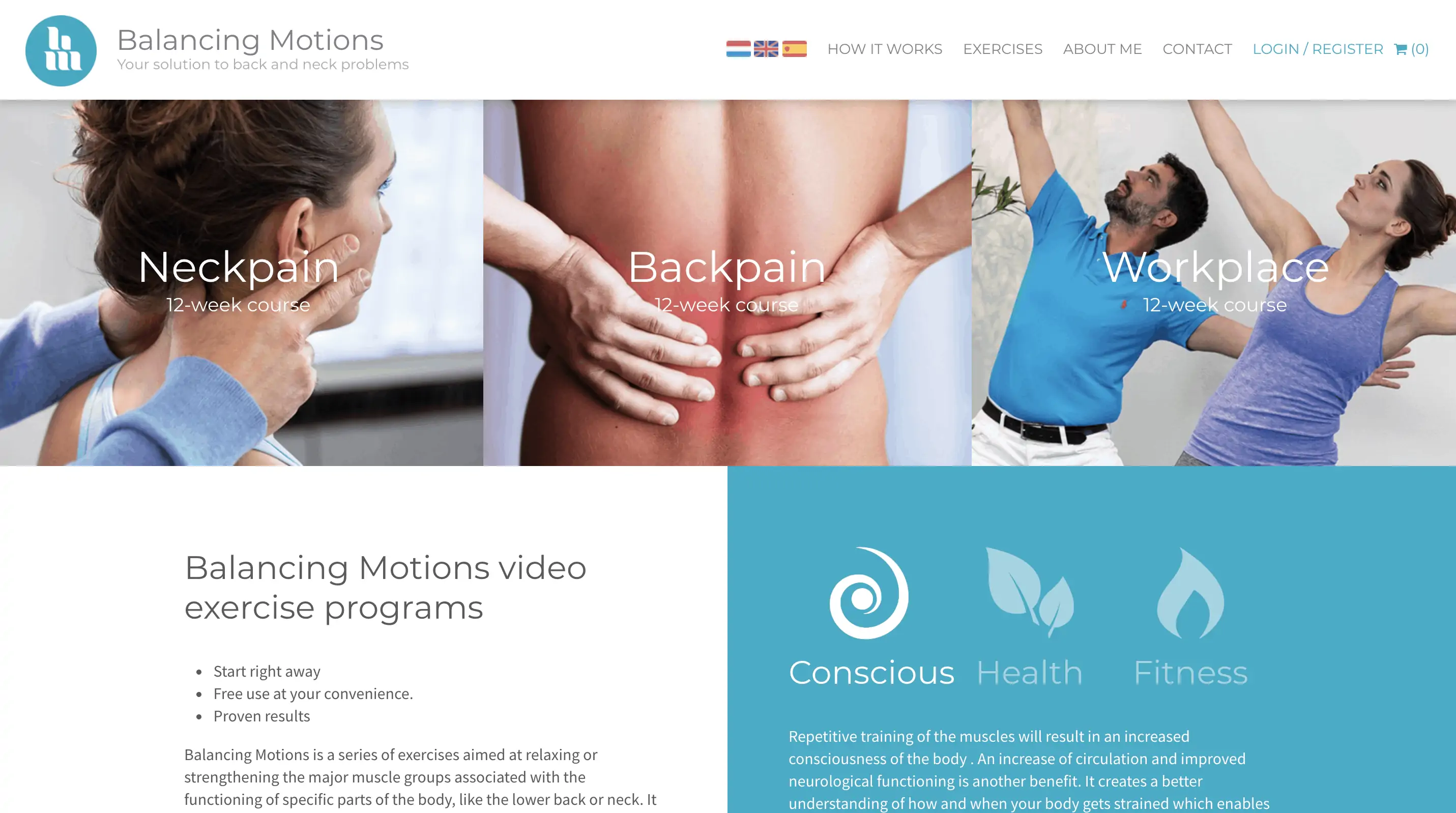 Screenshot of Balancing Motions homepage.