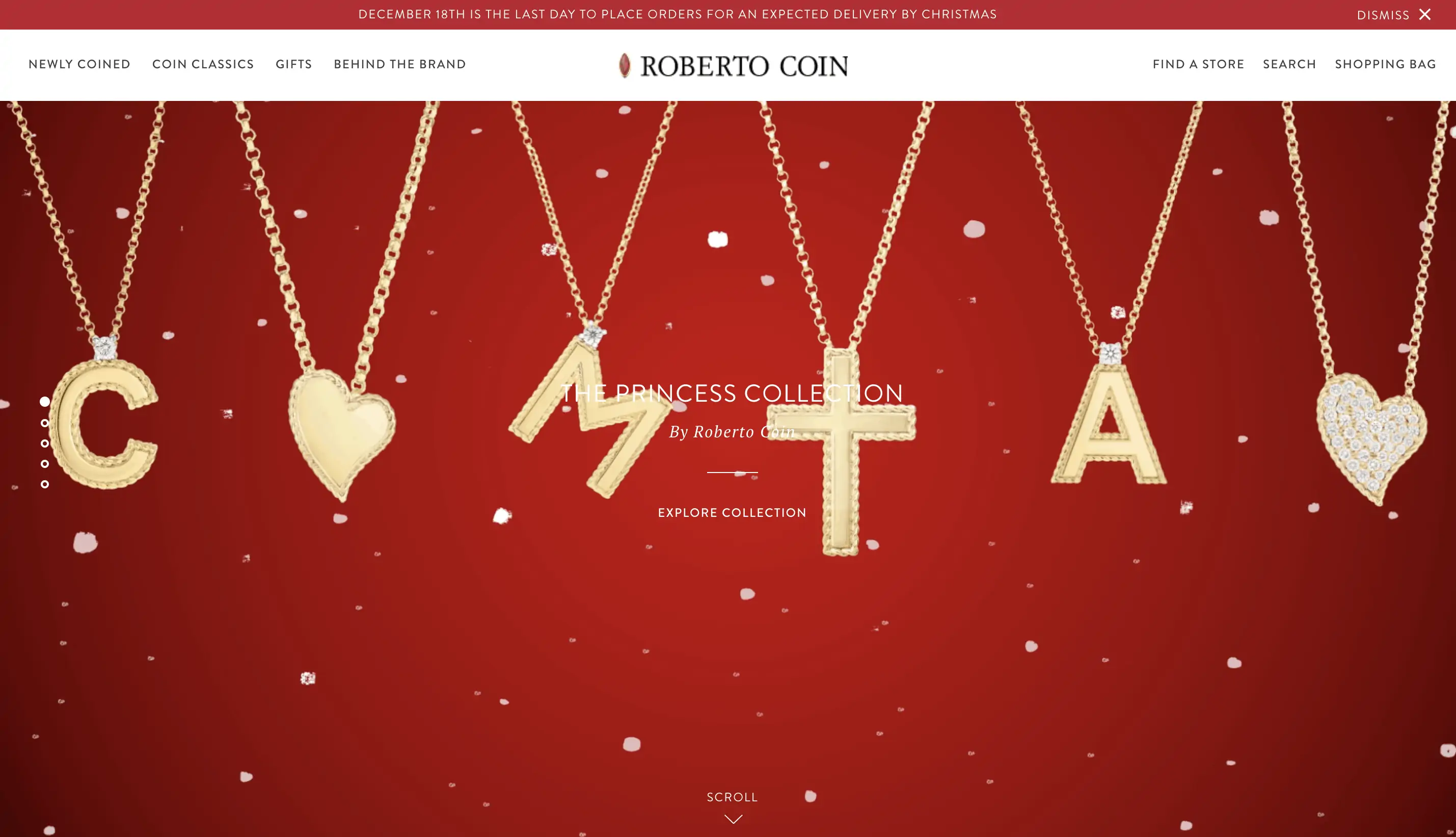 Screenshot of Roberto Coin homepage.