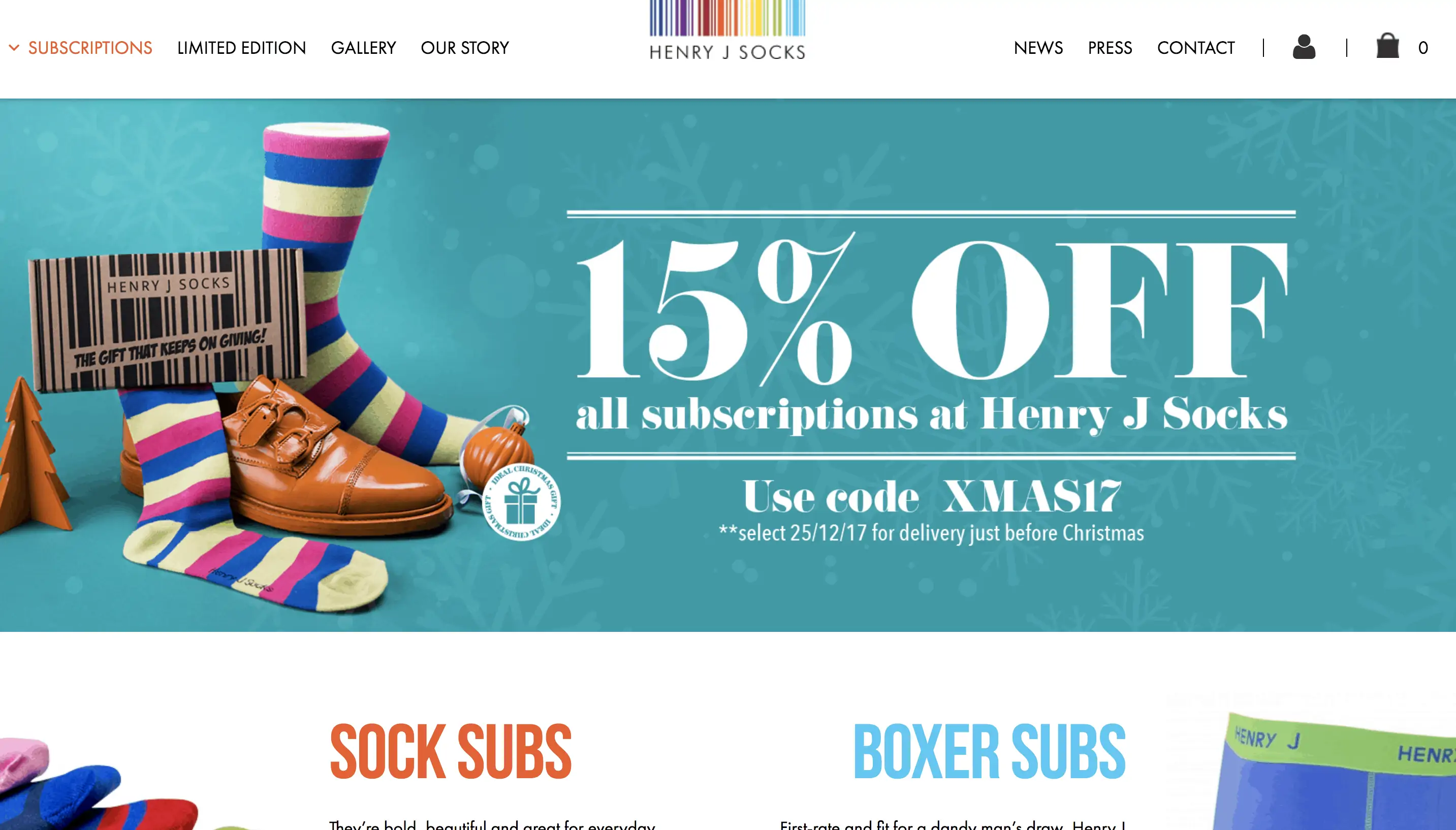 Screenshot of Henry J. Socks homepage.