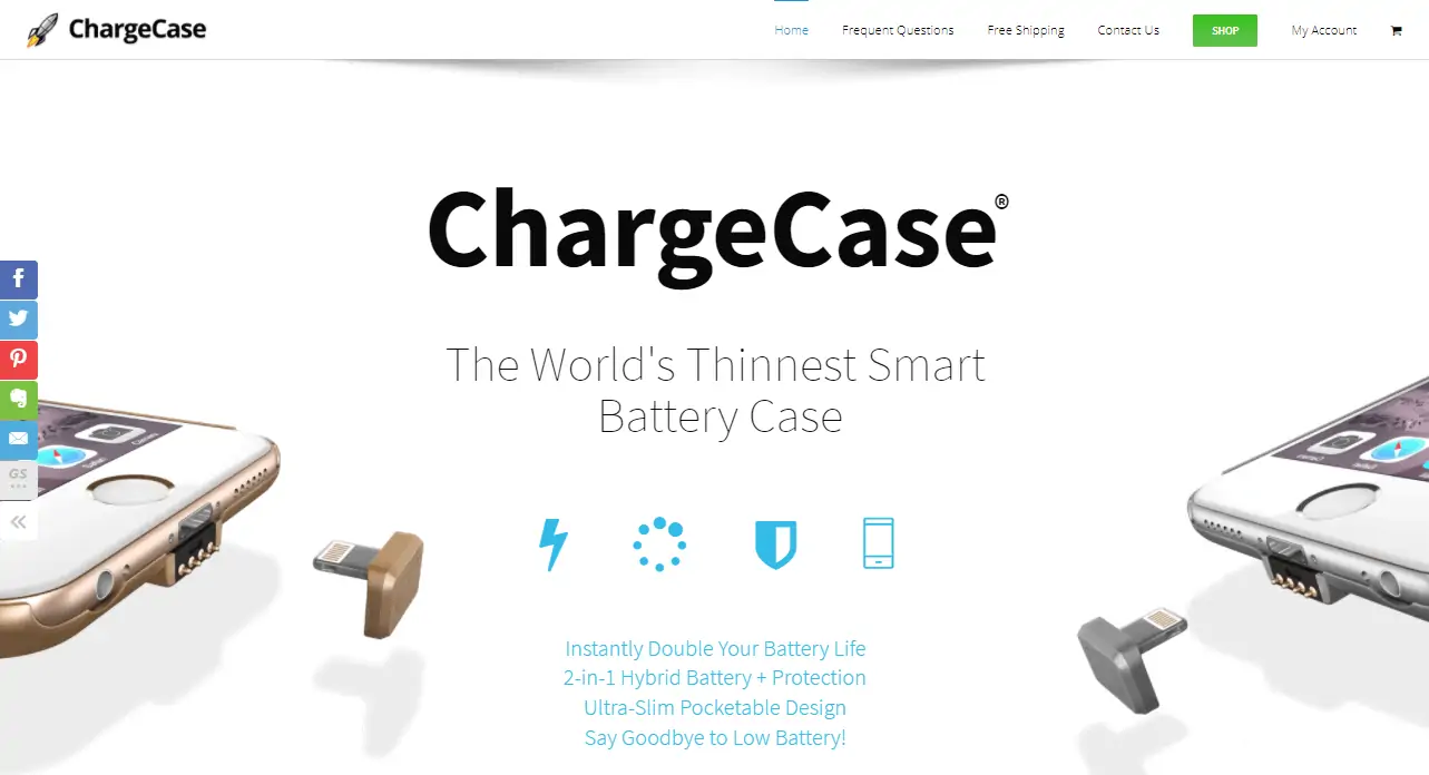 Screenshot of ChargeCase homepage.