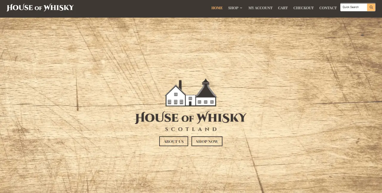 Captura de pantalla de la página de inicio de House of Whisky Scotland.
