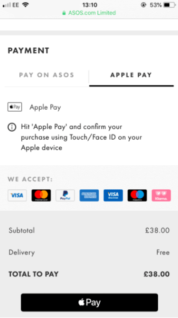 Apple Pay in ASOS checkout