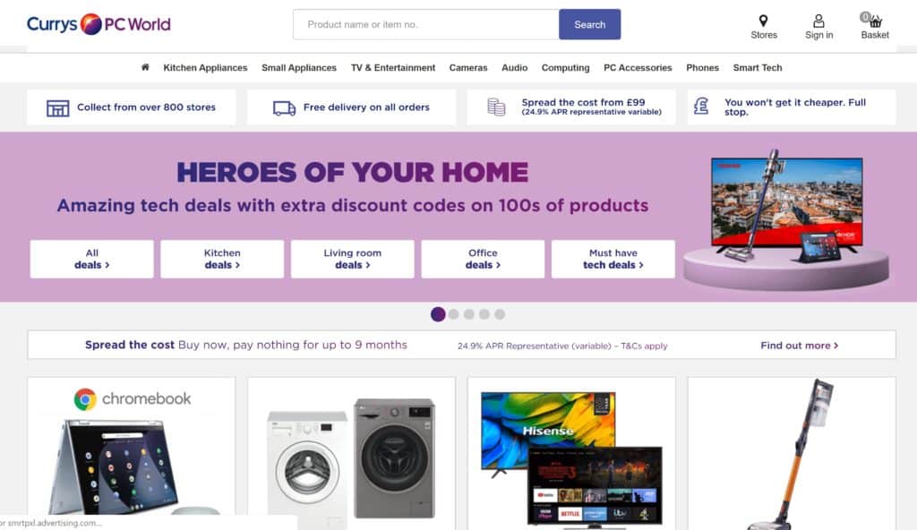 currys pc world ecommerce homepage
