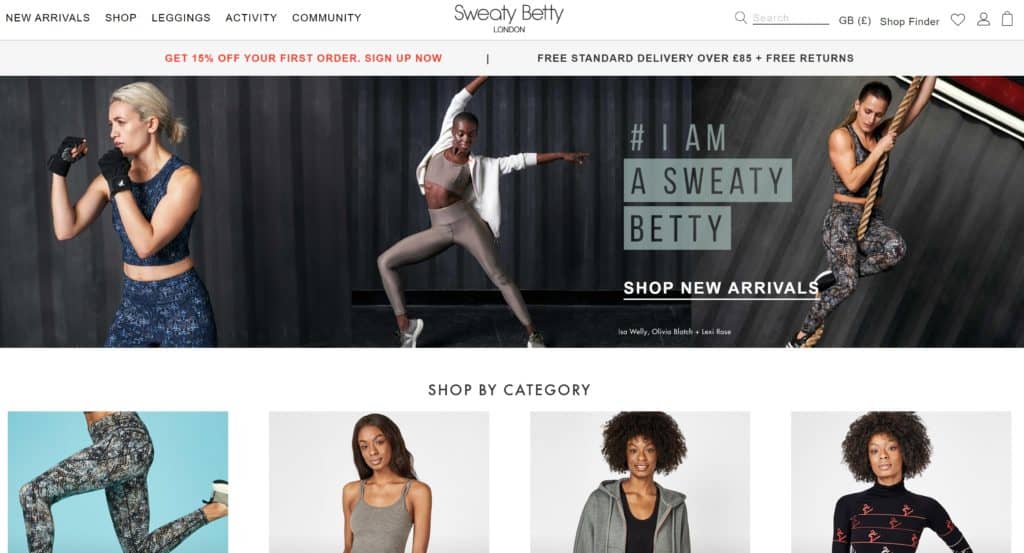 sweaty Betty ecommerce homepage