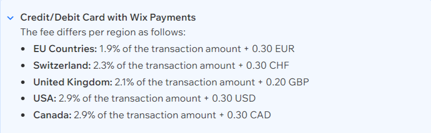 wix payment processing fees
